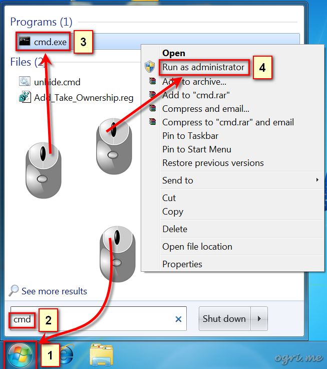 Run cmd.exe the command prompt in administrator mode on Windows 8.1 / 10