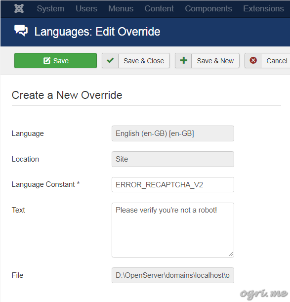 Joomla: how to add your own language constants or override existing ones - 6